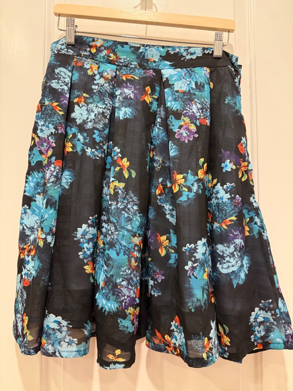 Acevog Black Floral Circle Skirt with Aqua, Blue, Purple & Orange Accents